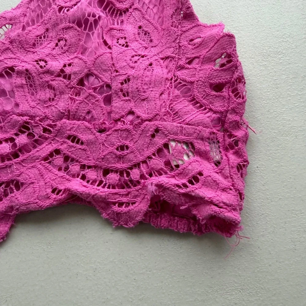 Willow & Root Womens L Magenta Pink Floral Lace Bralette Smocked Adjustable Boho
